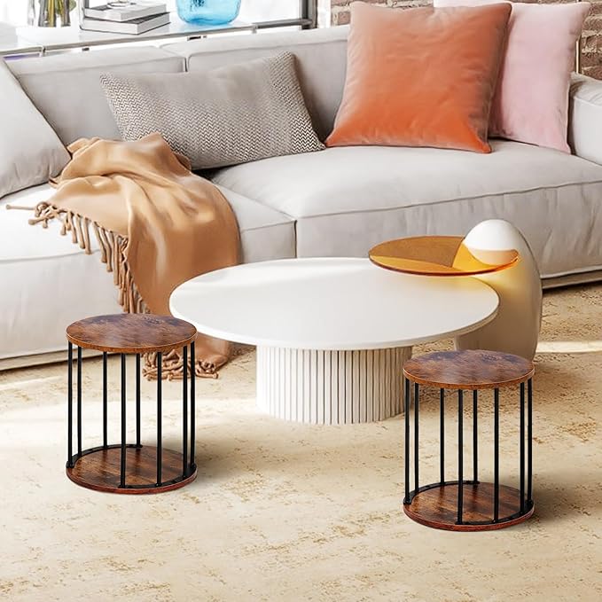 HDANI Wooden Stool Set of 2 for Kids, Adults - 300lbs Load Capacity Garden Round Wood Stool, Non-Slip Small Step for Plant Stand, Kitchen, Bathroom and Bedroom, Brown