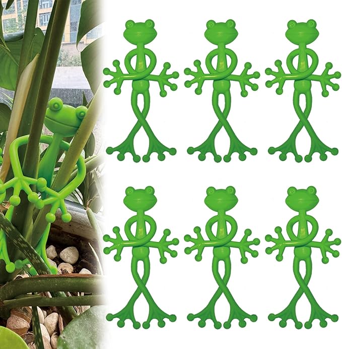 6 pcs Frog Plant Stand, Multipurpose Green Frog Plant Supports Steady Cartoon Plant Branches Tie Down, Frog Plant Stand for Potted Plants, Cute Frog Flower Pot Hugger Plant Climbing Fixture Clips Perfect for Indoor Outdoor Garden Decoration and Gifts.