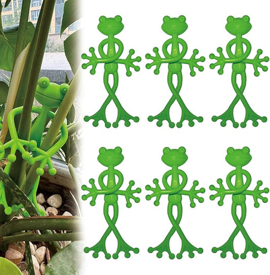 6 pcs Frog Plant Stand, Multipurpose Green Frog Plant Supports Steady Cartoon Plant Branches Tie Down, Frog Plant Stand for Potted Plants, Cute Frog Flower Pot Hugger Plant Climbing Fixture Clips Perfect for Indoor Outdoor Garden Decoration and Gifts.