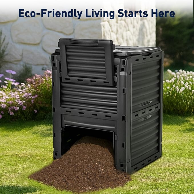 Yesker Outdoor Garden Compost Bin, 80 Gallon BPA-Free Large Capacity Composter for Backyard, Easy Assembly, Fast Fertile Soil Maker, Black