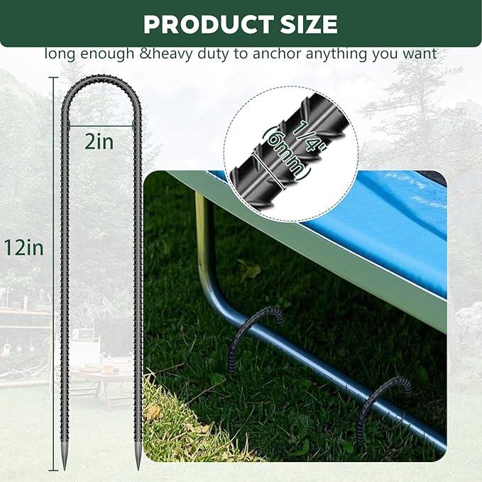 30 Pieces Trampoline Stakes Anchors High Wind Heavy Duty,U Shaped Garden Hooks Stakes for Ground,Trampoline Tie Downs Anchor Kit,Bounce Horseshoe House Stake,Rebar Camping Tent Stakes,12 Inch Long
