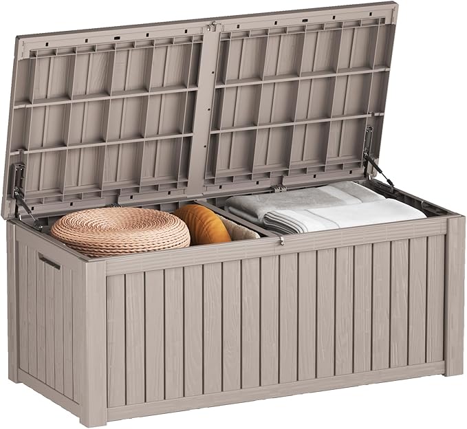 180GAL Brown Versatile Outdoor Deck Box - Waterproof, SGS - Tested UV Protection, Suitable for Various Storage Needs from Pool Accessories to Gardening Supplies