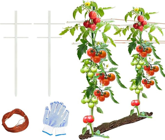 Agfabric 2pack 7ft T-Type Garden Trellis for Climbing Plants Outdoor, Fiberglass Tower Trellis-Plant Support Trellis Perfect for Berries, Tomatoes, Cucumbers to Climb