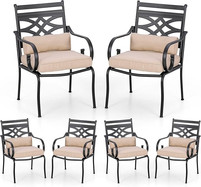 PHI VILLA Patio Dining Chairs Set of 6, Outdoor Chairs with Cushion and Pillow for Garden Lawn and Deck