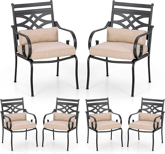 PHI VILLA Patio Dining Chairs Set of 6, Outdoor Chairs with Cushion and Pillow for Garden Lawn and Deck