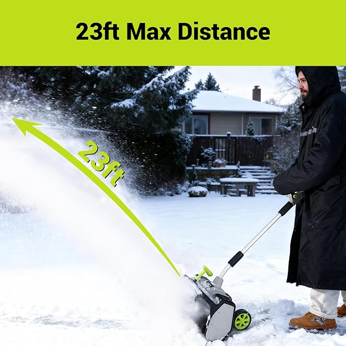 DEKOPRO Cordless Snow Shovel, 40V|17-Inch Cordless Snow Blower，Electric Snow Shovel with LED Light, Adjustable Chute, Lightweight Electric Snow Blower for Sidewalks & Stairs (2×20V Batteries)