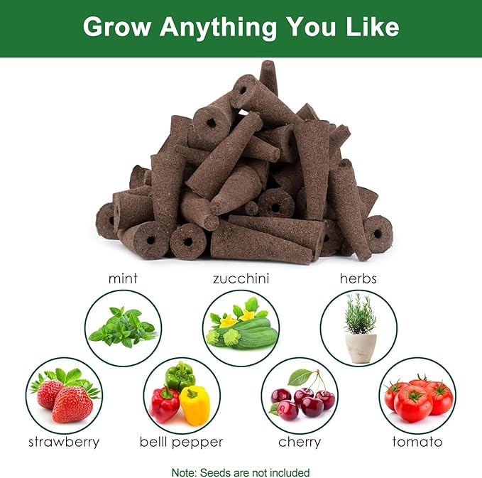 61 Pack Grow Sponges, Replacement Root Growth Sponges Seed Pods Compatible with AeroGarden, Compatible with Hydroponics Growing System Kit, Includes 10 Plant Labels and 1 Tweezers