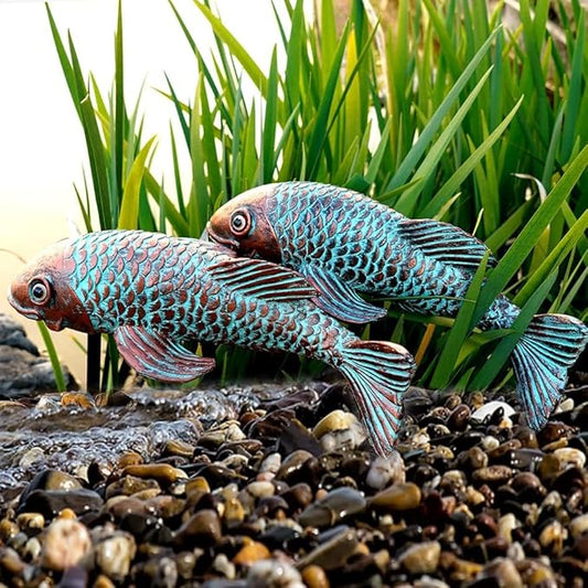 Set of 2 Antique Koi Fish Statue, Outdoor Garden Sculpture for Patio, Backyard, Pond, and Home Decor
