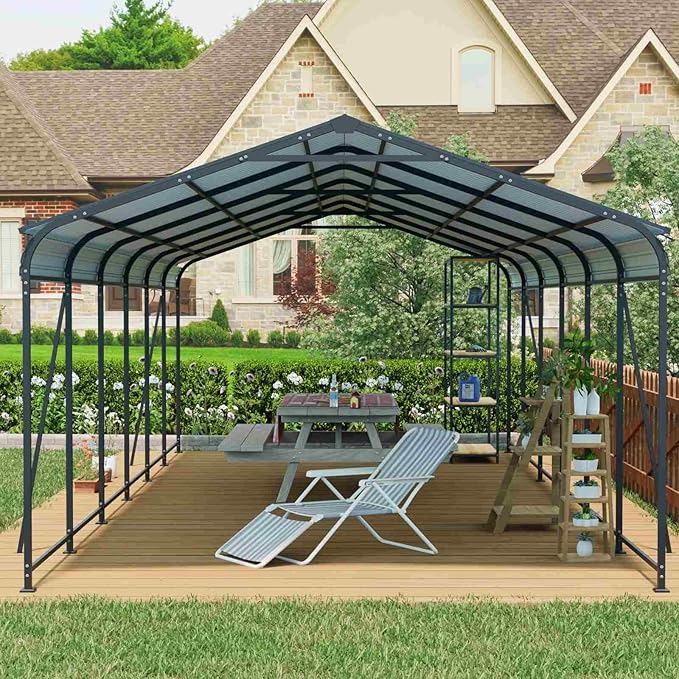 12x32 Ft Metal Carport Kit with Galvanized Steel Roof - Heavy Duty Car Shelter for Snow Load, UV & Rain Protection - Outdoor Canopy for Trucks, RVs, Boats, Storage Shed