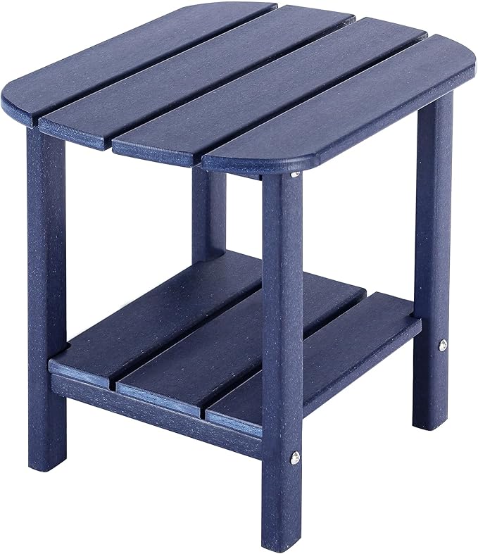 LZRS Double Adirondack Side Table, Outdoor Side Tables, End Tables for Patio, Backyard,Pool, Indoor Companion, Easy Maintenance & Weather Resistant (Navy Blue)