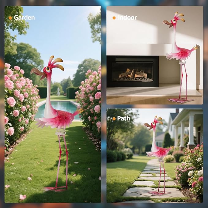 Natelf Flamingo Metal Yard Art Garden Sculpture Flamingo Outdoor Decorations Large Garden Statues for Yard Patio, Porch, Home for Women, Mom, Grandma