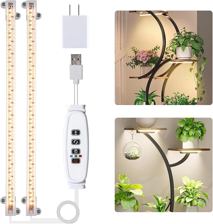 LED Grow Light Strips for Indoor Plants Full Spectrum 3500K, 96 LEDs Plant Light Bar with 3/9/12H Timer, 10 Dimmable Levels for Seedling Succulent, 13 Inches 2 Head