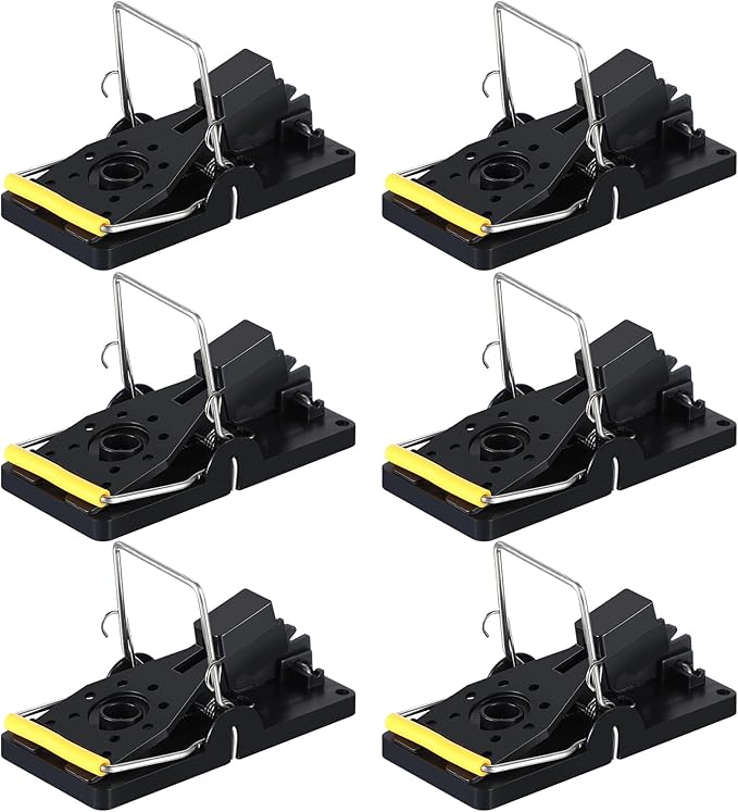 Qualirey 6 Pcs Plastic Mouse Rat Traps House Indoor Quick Effective Safe for Warehouse Garden Kitchen 3.86 x 1.81 x 2.17 Inch (Black,Yellow)