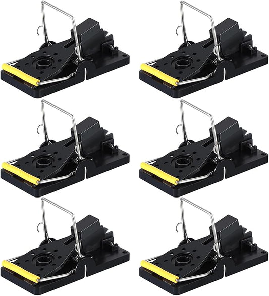 Qualirey 6 Pcs Plastic Mouse Rat Traps House Indoor Quick Effective Safe for Warehouse Garden Kitchen 3.86 x 1.81 x 2.17 Inch (Black,Yellow)