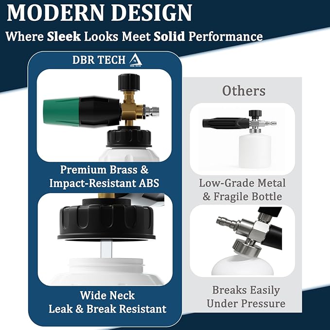 Foam Cannon for Pressure Washer, 1.1mm Orifice, 1000-4000 PSI, 1/4 Inch Quick Connector, Wide Neck and Adjustable Spray, Heavy Duty Car Snow Foam Blaster for Superior Foaming & Deep Clean, Green