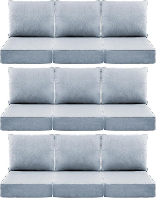 Luxury 6" Outdoor Cushions for Patio Furniture, 24x24x6 Thick Seat Cushion Set of 9, Fade Resistant Couch Chair Replacement Cushions High Density Wicker Chair Cushion w/Removable Cover Baby Blue