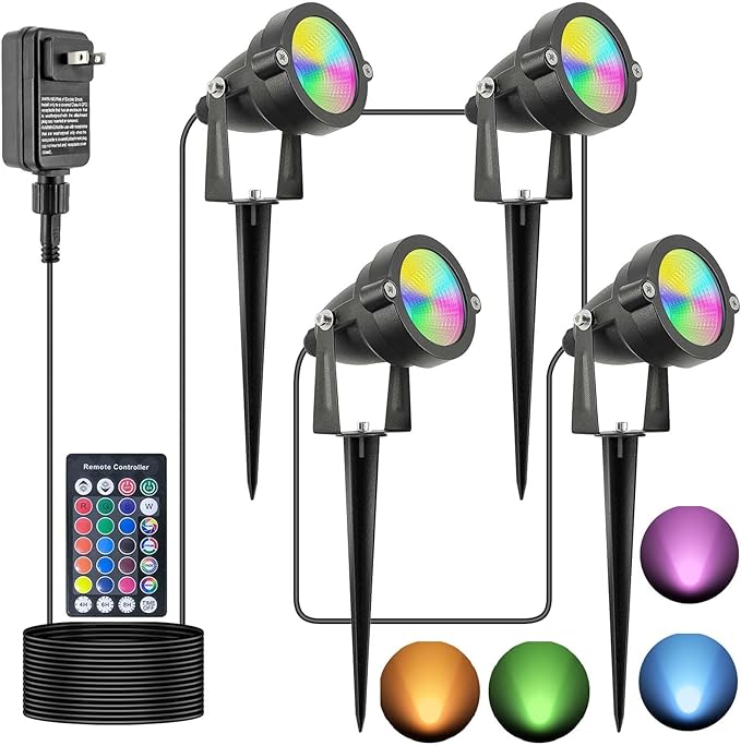 20W Halloween Outdoor Spot Lights with Timer, IP65 Waterproof Metal RGB Landscape Spotights Color Changing Spotlight for Outdoor Yard Garden (4 Lights)