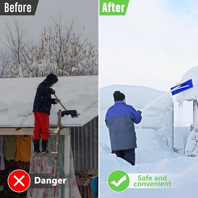 Gisafai Snow Roof Rake Snow Removal Tool with 5 Section Tubes 25 Inch Blade Adjustable 4.8-20 ft Reach Aluminum Shovel Rugged Slide for Single Cabins Car Roof(Dark Blue)