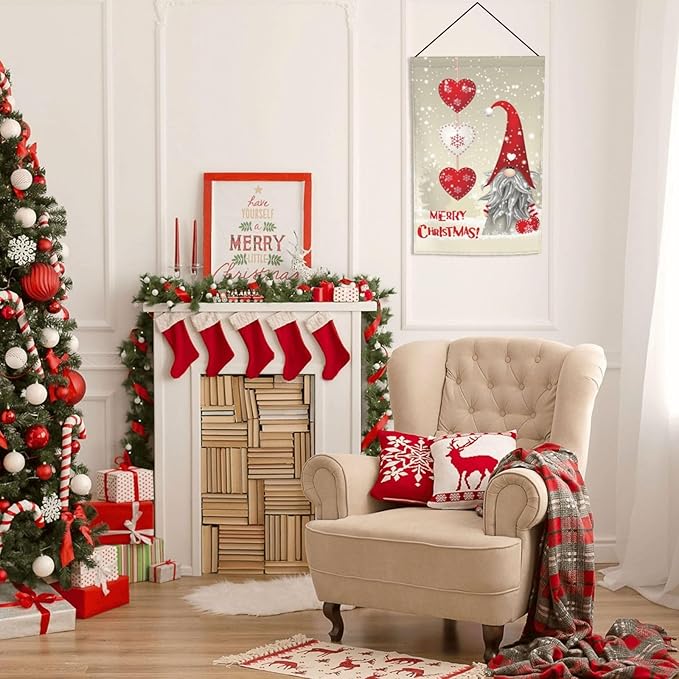 Gnome Christmas Merry Snowflake Retro Garden Flag Welcome Party Outdoor Outside Decorations Picks Home House Garden Yard Decor 12x18 Inch