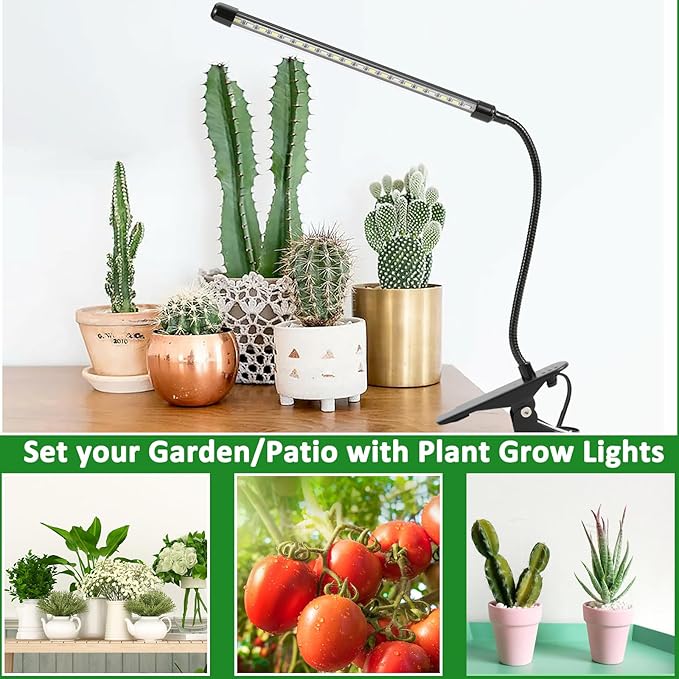Sunny Power Grow Lights for Indoor Plants, 6000K Full Spectrum Plant Lights for Indoor Growing White Red Led, Clip On Grow Light Plant Lamp for Seeding,Dimmable &Auto on/Off Timmer (White, 2Packs)