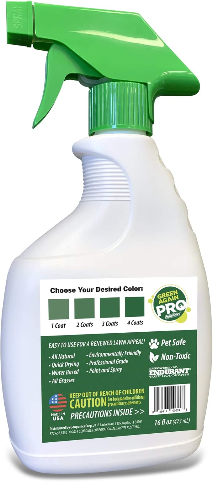 Pre-Mixed Grass and Turf Paint - All Natural Pet-Friendly Lawn Colorant Turns Spots Green Again with Eco-Friendly Point-and-Spray Application (16 oz) (Cool Season Grasses)