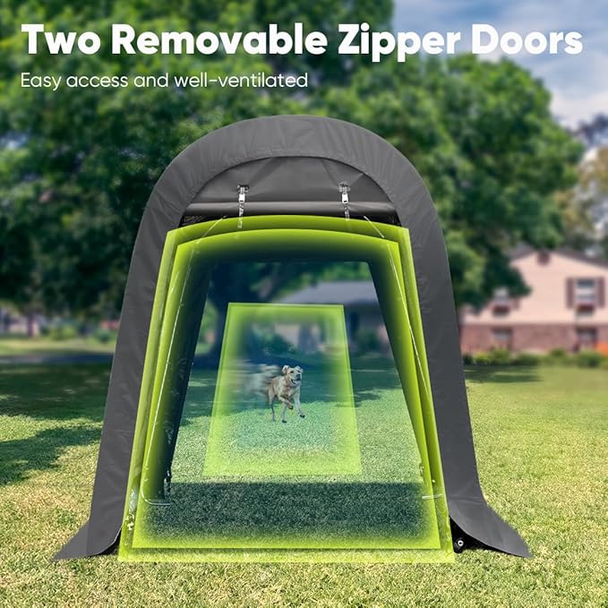 ADVANCE OUTDOOR 6x8 ft Shelter Storage Shed Steel Metal Round Peak Roof Portable Garage Carport for Motorcycle, Boat, or Garden Tools with 2 Roll up Doors & Vents, Gray