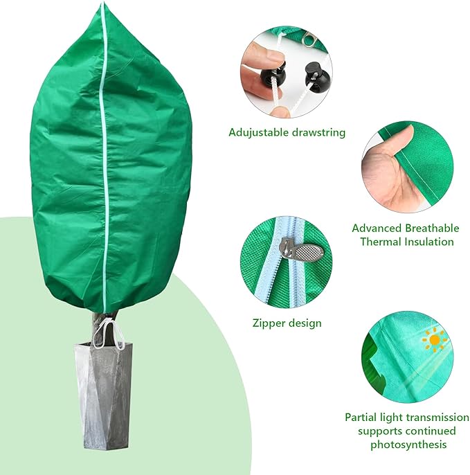 Plant Covers Freeze Protection – 2 Pack 95"x95" Extra Large Frost Blankets for Outdoor Plants, 2.8oz/yd² Heavy-Duty Tree Covers with Zipper & Drawstring – Reusable Winter Plant Freeze Cloth