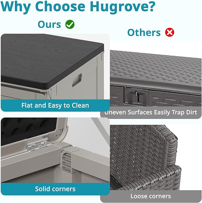 Resin Deck Box, 130 Gallon Outdoor Storage Box with Lockable Lid, Waterproof Patio Storage for Garden Tools & Outdoor Accessories (Dark Black) (Light Gray)