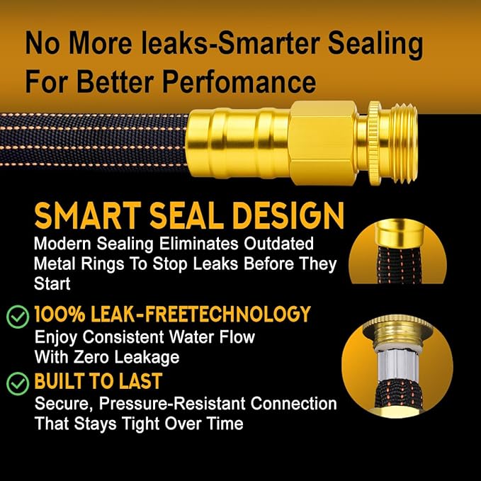 30FT Lightweight Garden Hose,Flexible Water Hose with Solid Brass Head,Kink-Free,Collapsible Hose,High Pressure Flat Water Hose for RV,Boat,Car Wash,Garden,Yard,Camper (OrangeBlack, 30FT+Nozzle)