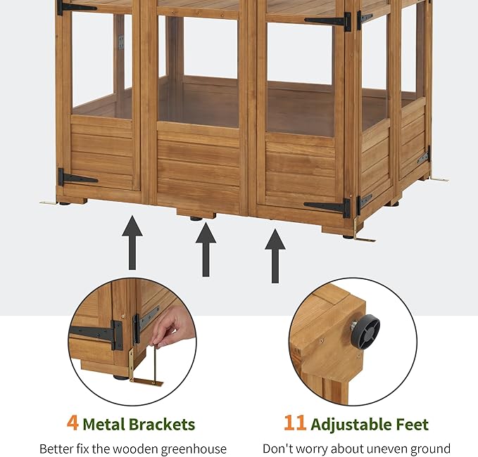 MCombo Wooden Greenhouse, Outdoor Greenhouse with Adjustable Roof Vent and 6 Lockable Door for Backyard/Outdoor Use, (48 x 38.8 x 83.9 Inches) 0851 (Natural)