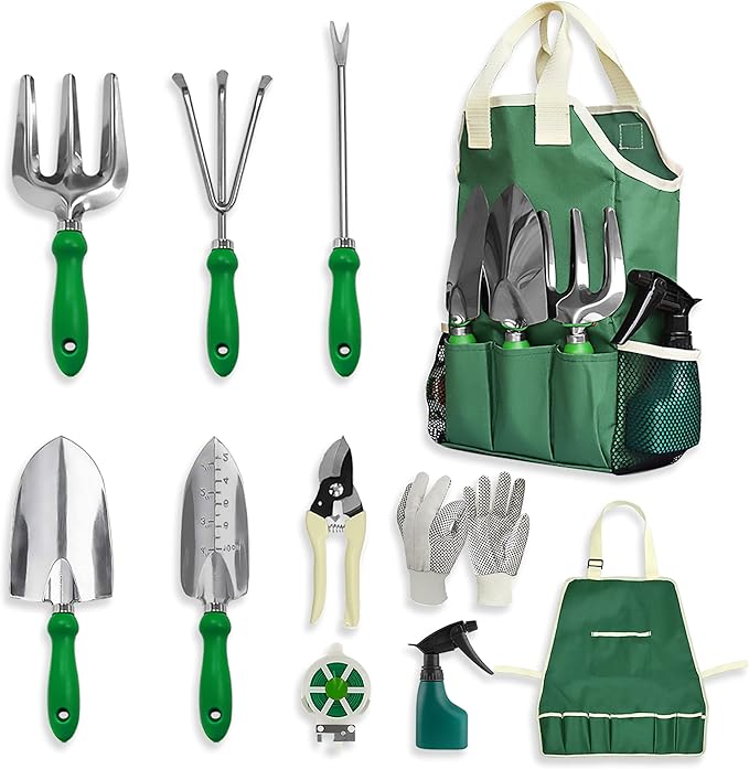 GardenHOME 11-Piece Gardening Tool Set, Garden Tool Kit with Tote Bag, Adjustable Apron, and Gardening Accessories, Perfect Gardening Gifts for Women and Men