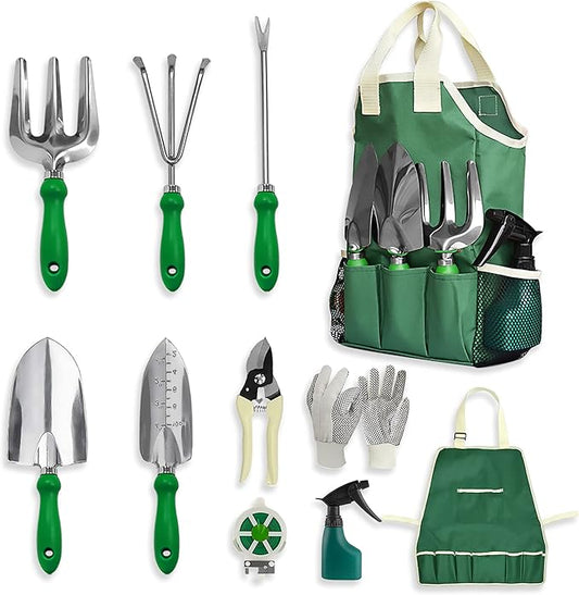 GardenHOME 11-Piece Gardening Tool Set, Garden Tool Kit with Tote Bag, Adjustable Apron, and Gardening Accessories, Perfect Gardening Gifts for Women and Men