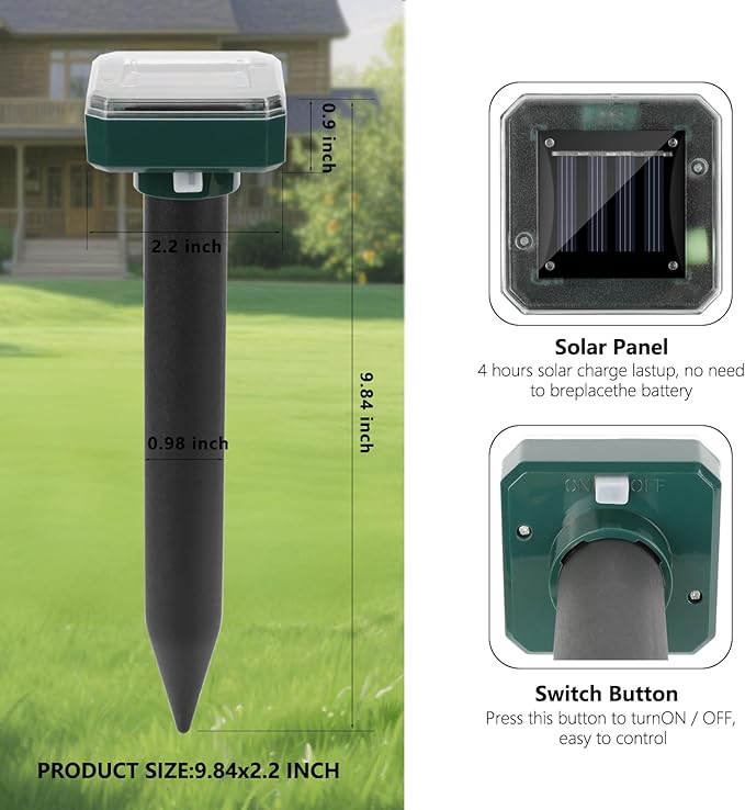 Mole Repellent Solar Powered, 8 Pack Waterproof Ultrasonic Gopher Vole Repellent Outdoor, Rat, Squirrel, Skunk, Repellent for Lawn Garden Yard