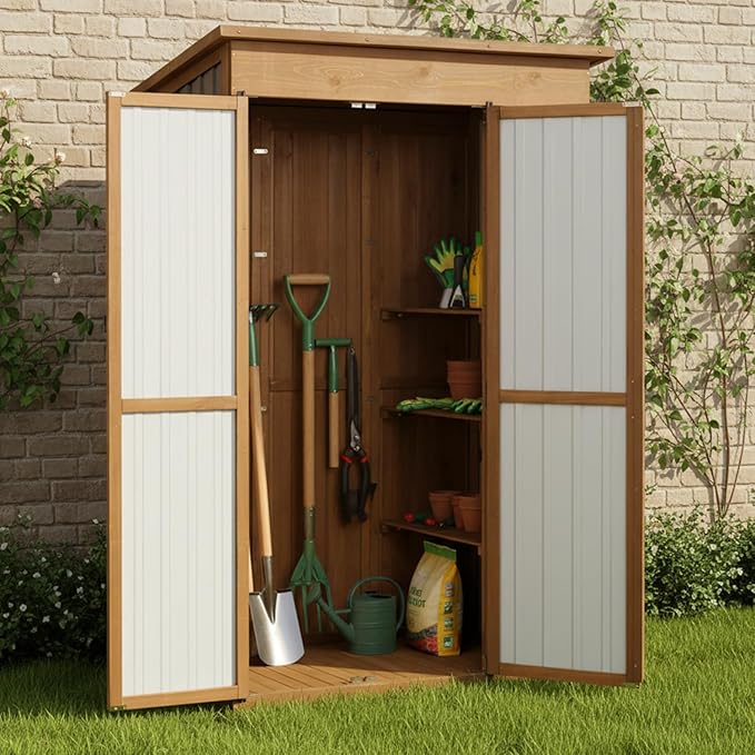 Large Outdoor Storage Cabinet Waterproof with Shelves, Outside Storage Shed Tall Backyard Cabinet with Fold-Out Table for Patio, Garage, Garden, Pool Accessories Storage (70.5" H x 51" L)