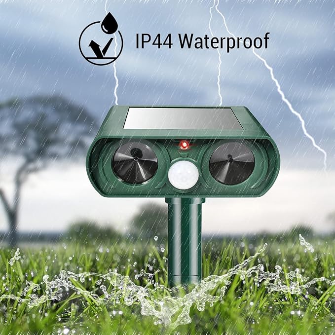 4 Pack Ultrasonic Animal Repeller Outdoor Solar Deer Repellent Ainmal Cat Deterrent with Motion Sensor to Repel Squirrel Dog Rabbit Raccoon Repellent for Yard Garden