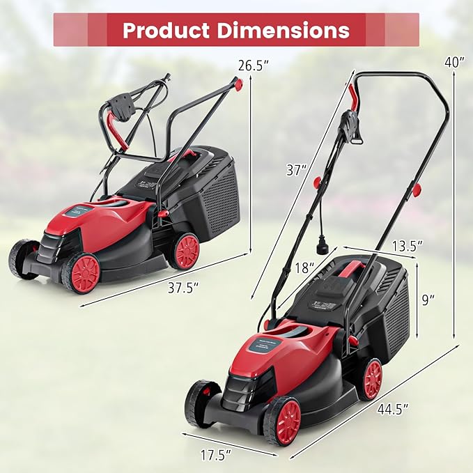 S AFSTAR Electric Corded Lawn Mower, 12-AMP 14-Inch Walk-Behind Lawnmower with Collection Box, 3 Adjustable Height Position, Self Locking Function, Push Lawn Mower for Backyard Patio