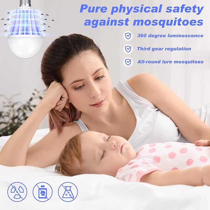 Qualirey Bug Zapper Light Bulb Bulk 2 in 1 Electronic Mosquito Killer Lamp LED Light for Fruit Flies Bug Fly Insect Mosquito Control, Suitable for Indoor Entryway Patio Doorway Corridor (1 Pcs)