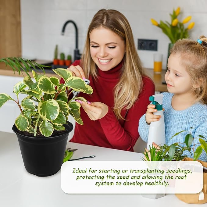 Anyumocz 120Pcs 0.5 Gallon Plant Nursery Pots,Plastic Pots with Drainage Holes,Garden Flower Container Seedling Pot for Planting,Transplanting,Succulents,Cuttings(Black)