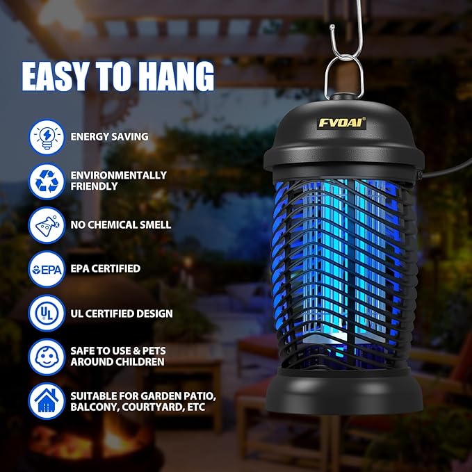 Bug Zapper Outdoor, Mosquito Zapper, Fly Zapper, Electric Fly Traps, Mosquito Killer for Home, Patio, Backyard