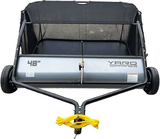 48-Inch Tow-Behind Lawn Sweeper, 10" Nylon Brushes, Universal Tractor/ATV Hitch, Never-Flat Wheels, Adjustable Height, 1-Year Warranty, Ideal for Leaves, Grass & Debris