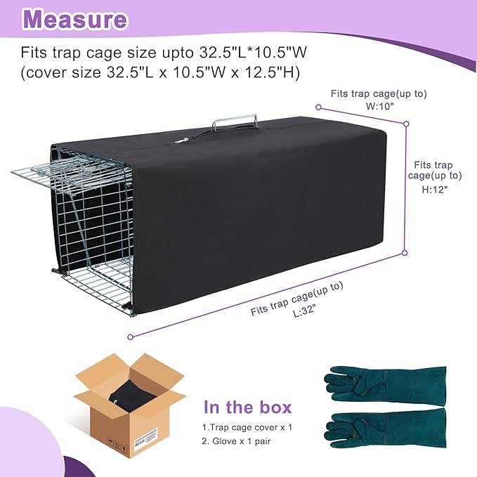 Deblue Feral Cat Trap Cage Cover, 32" Cage Trap Cover for Live Animals with Bite Proof Gloves, Large Trap Cage Cover for 1 Door Humane Trap Cage-(NO CAGE)