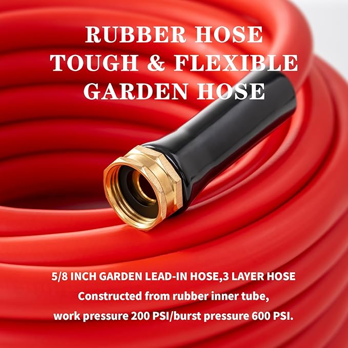 Garden Hose 5 ft x 5/8” Hot Water Hose,-50°F to 190°F,Burst 600Psi Flexible & Lightweight Upgraded Rubber Hoses,3/4” Solid Fittings for All-weather Outdoor Lawn & Garden