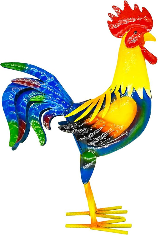 Metal Rooster Yard Art Outdoor Garden Decor Roosters Chicken Statue Decorations for Kitchen Home Lawn Patio, Multicolor