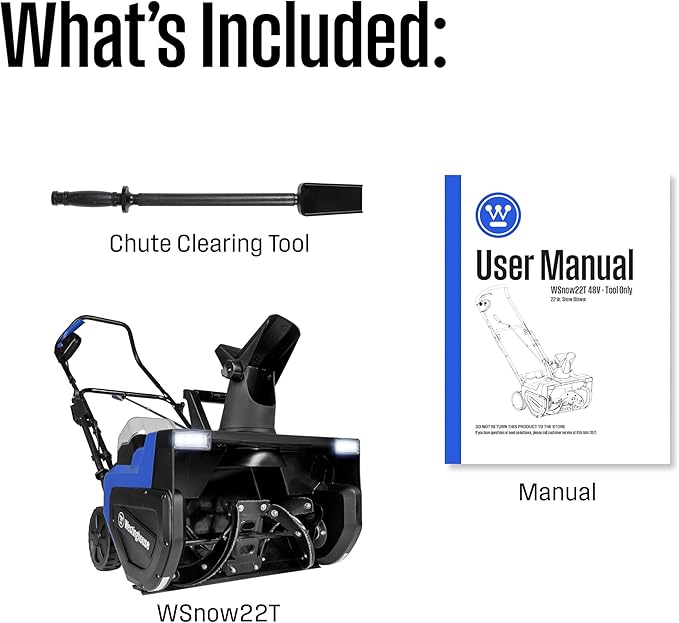 Westinghouse WSnow22T 48V Cordless Snow Blower 22 Inch Tool, Steel Auger, Brushless Motor, 25ft Throwing Distance, Plows 840lbs/min, Compatible with Snow Joe Batteries (Battery & Charger Not Included)