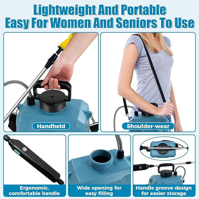 2 Gallon/8L Electric Sprayer, Powerful Electric Sprayer with 3 Mist Nozzles, Rechargeable Handle, Garden Sprayer w Adjustable Shoulder Strap for Lawn, Garden, Cleaning