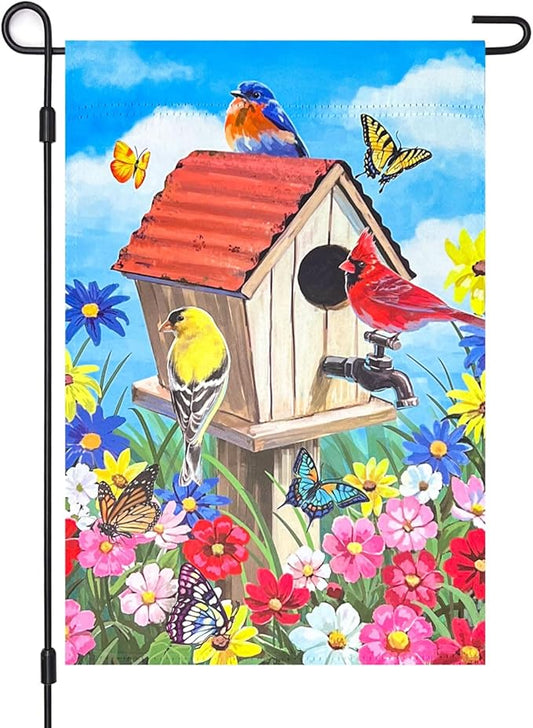 Bird Spring Summer Garden Flag,Blackout 12x18 Double Sided, Small Floral Red Cardinal Birdhouse Garden Yard Flags Outside, Outdoor Home Patio Yard Flag Farmhouse Decorations
