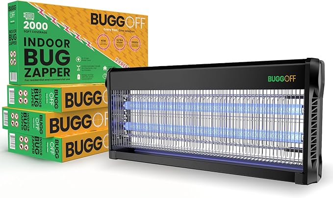 Black Modern Indoor Electric Bug Zapper, 2000 SQFT Coverage, 3500 Volts of Stunning Power, 40 Watts, Kills Mosquitos Gnats, Flys & More. 10 Year Warranty, X2 Free Repalcment Bulb (4 Pack)