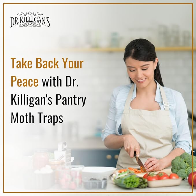 Dr. Killigan's Premium Double Potent Pantry Moth Traps with Pheromones Prime, Sticky Indian Meal Moth Traps for Kitchen, How to Get Rid of Moths in House, Organic Moth Pheromone Traps (6 Pack, Black)