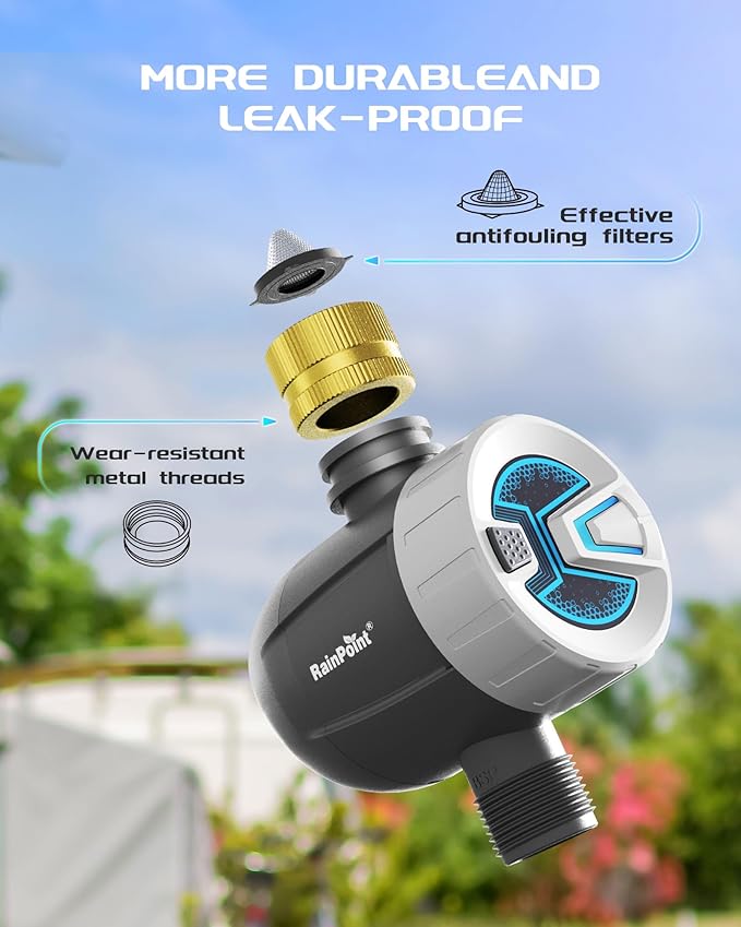 RAINPOINT WiFi Water Timer, Brass Inlet Smart Hose Faucet Timer, Automatic Irrigation System Controller for Yard Watering, APP Control via 2.4Ghz WiFi and Bluetooth (V2, 2025 Release)