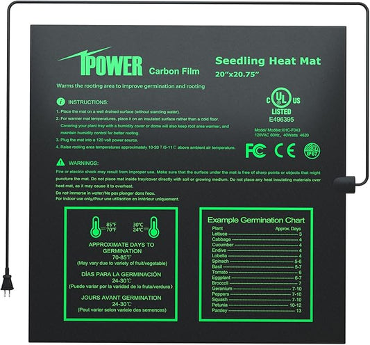 iPower Seeding Heat Mat Upgraded Carbon Film Indoor Warm Hydroponic Plant Germination Starting Pad Durable Waterproof, 20" x 20.75", Black